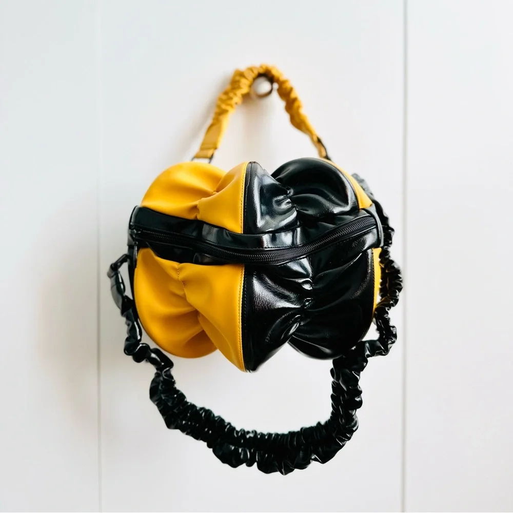 Tokyo James Small Ata Rodo Bag Yellow Black Ruched Crossbody Handbag NWT⁠